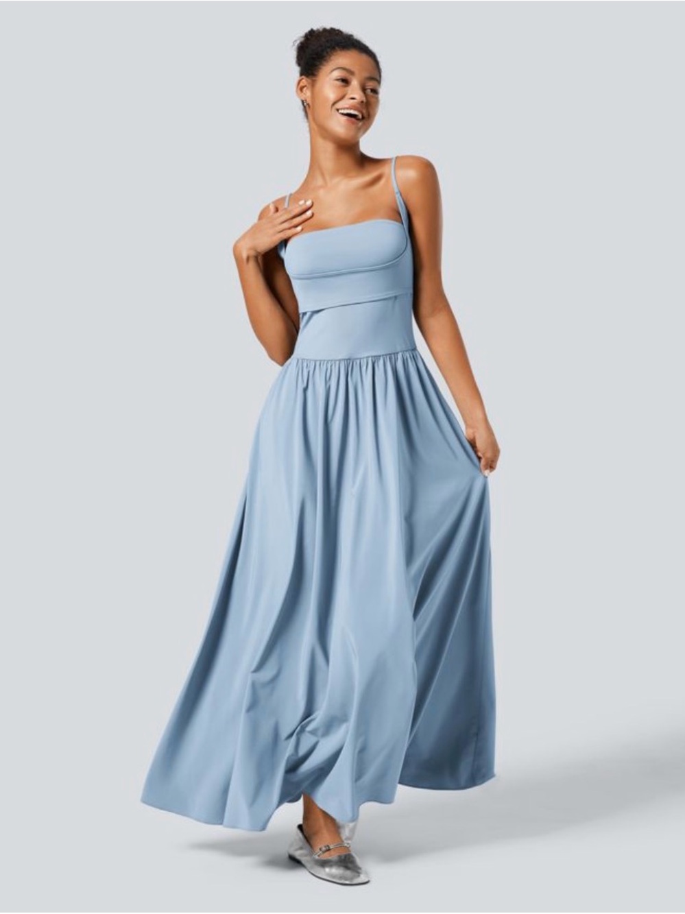 HALARA Sky-Blue Spaghetti-Strap Maxi Dress